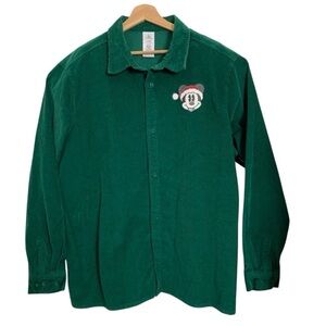 Disney Mickey Mouse Christmas Santa Corduroy Long Sleeve Shirt Mens XXL Green